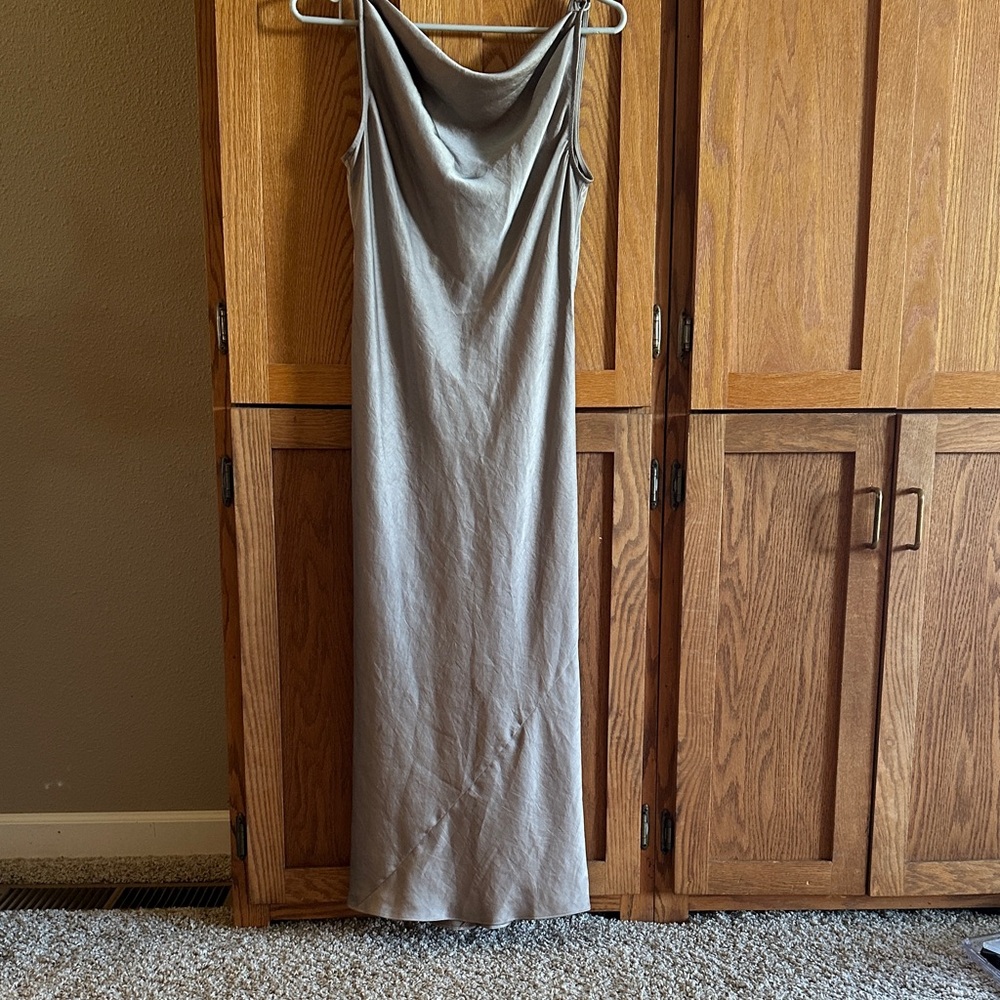 Wilfred Beige Draped Champagne Goddess Maxi Dress Extra Small